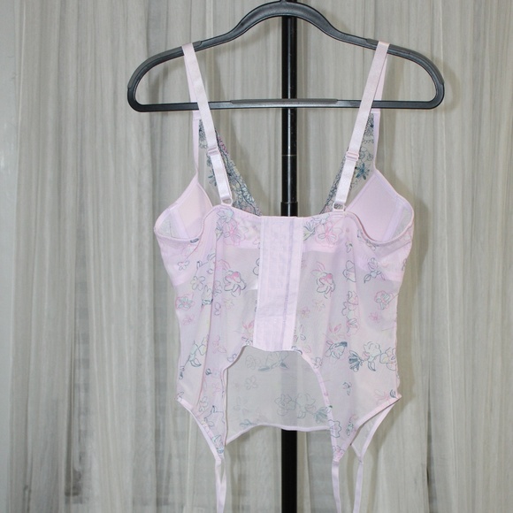 Adore Me Pastel Floral Sheer Lace Bustier with Garters.  Sz. 40B - Picture 9 of 10